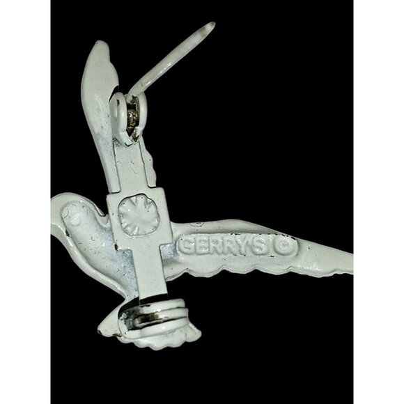 GERRY'S Signed Vintage White Seagull Brooch Set Enamel Bird Blue Eye Rhinestone - Picture 8 of 9